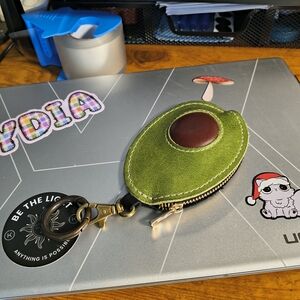 Portland Leather Brown And Green Avocado Keychain Pouch.